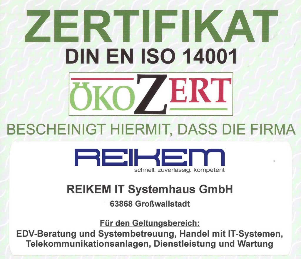 ISO 14001 Zertifikat